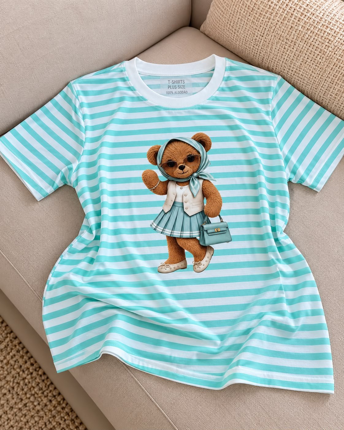T-shirt plus size urso listras